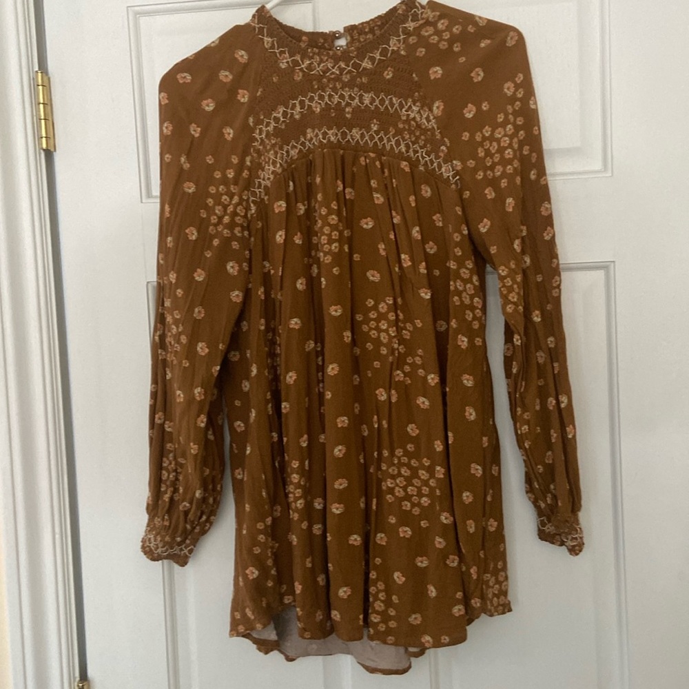 Free People tan long sleeve blouse